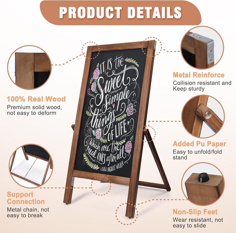 SELEAD Solid Wood Frame Chalkboard with Stand - 40" x 20" Magnetic Double Sided Sandwich Board Signs Outdoor Chalk Board Easel Pizarra for Menu, Business, Wedding - Rustic Brown - Image 5